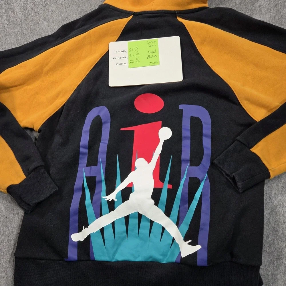 Jordan Hoodie Sweatshirt Mens Medium Black Yellow Air Jumpman Fleece BV5454-010